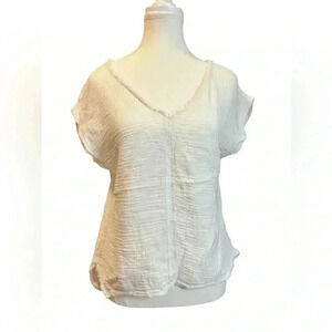 For The Republic | Short Sleeve Cotton-Rayon Gauze Top (M)